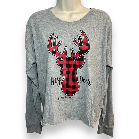 Simply Southern Women’s Long Sleeve Shortie T-Shirt Hey Deer Gray Size XL - Picture 1 of 4